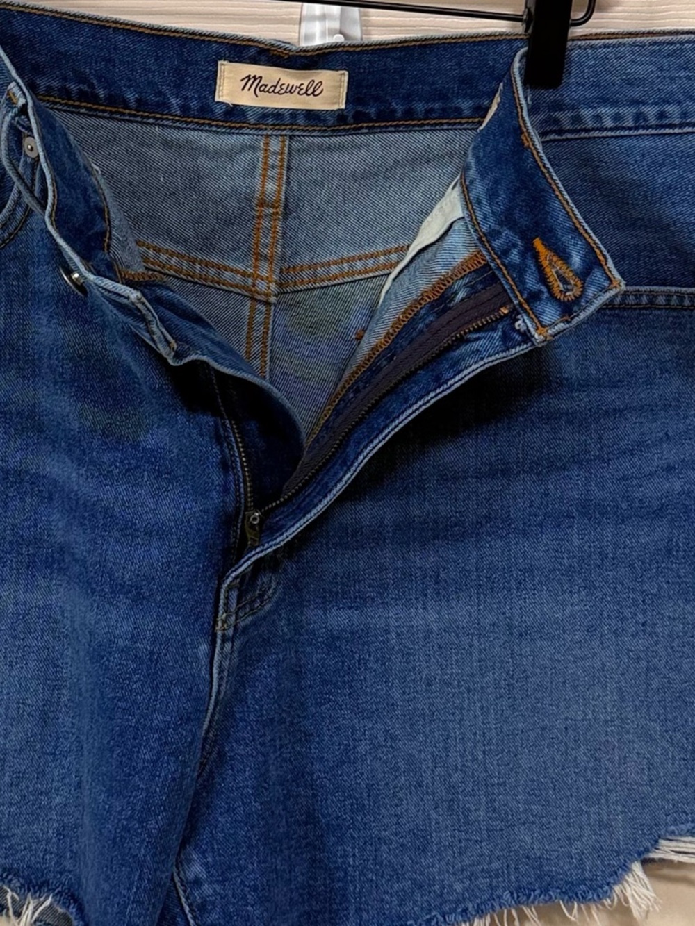 Madewell Medium Wash Blue High-Rise Frayed Cut Off Denim Shorts Size 32 - Picture 6 of 14